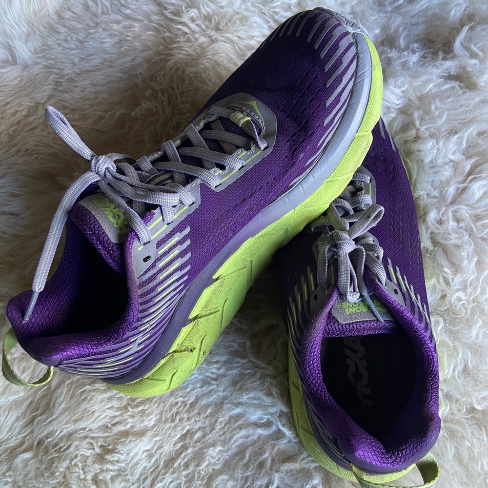 Hoka One One Women's Purple and Lime Athletic Running Shoes